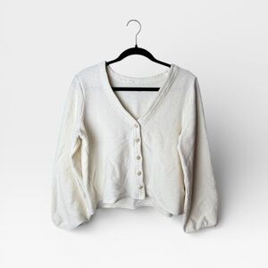 Madewell Size XL Creme Ribbed Long Sleeve Button Up Sweater (G)